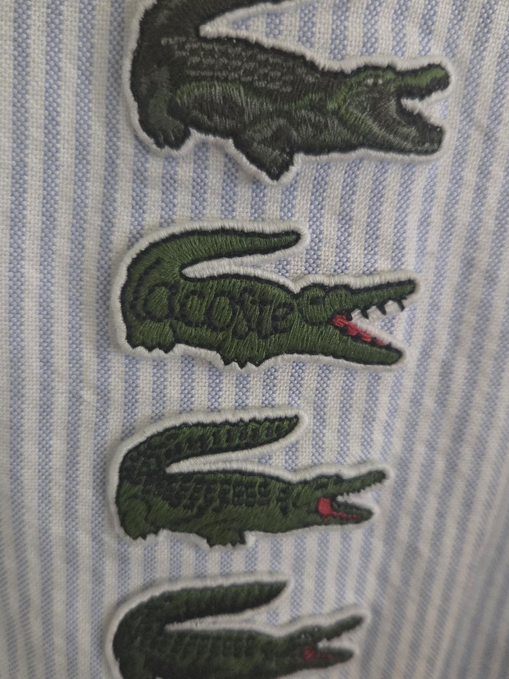 Lacoste Croc Badge Blue Stripe Button-Down Shirt with Embroidered Crocodiles - Picture 4 of 8
